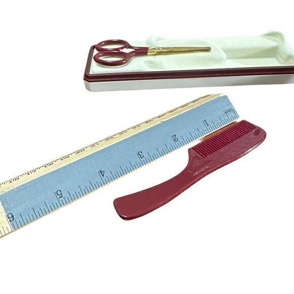 Vintage 3 Piece Baby Grooming Kit Comb Brush Safety Scissors In Box Germany Rare - Picture 9 of 10